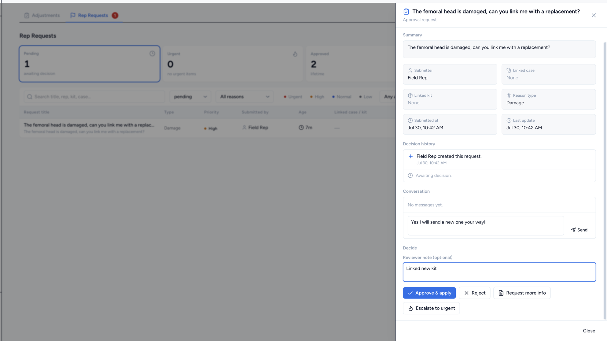 Approvals and requests queue