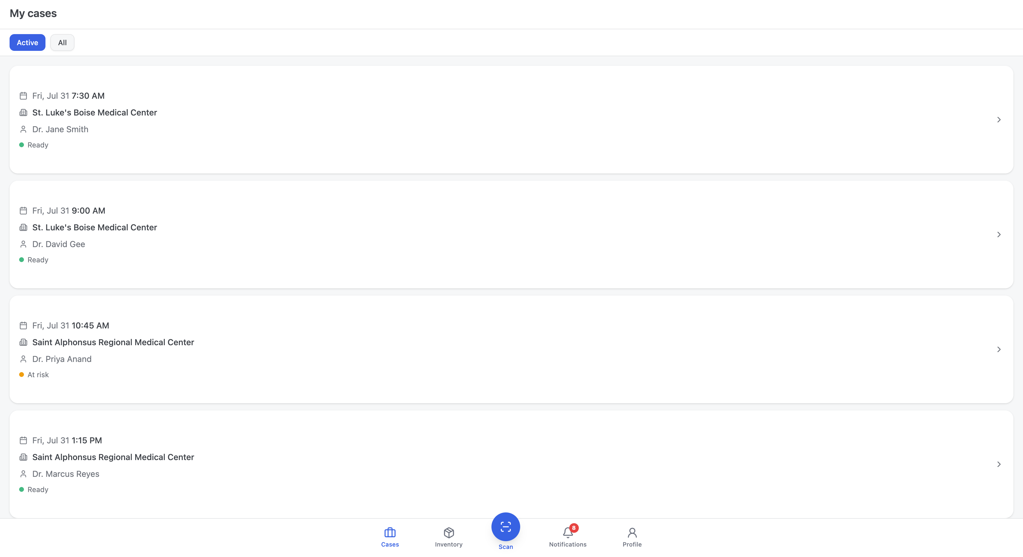 Rep app: my cases for the day