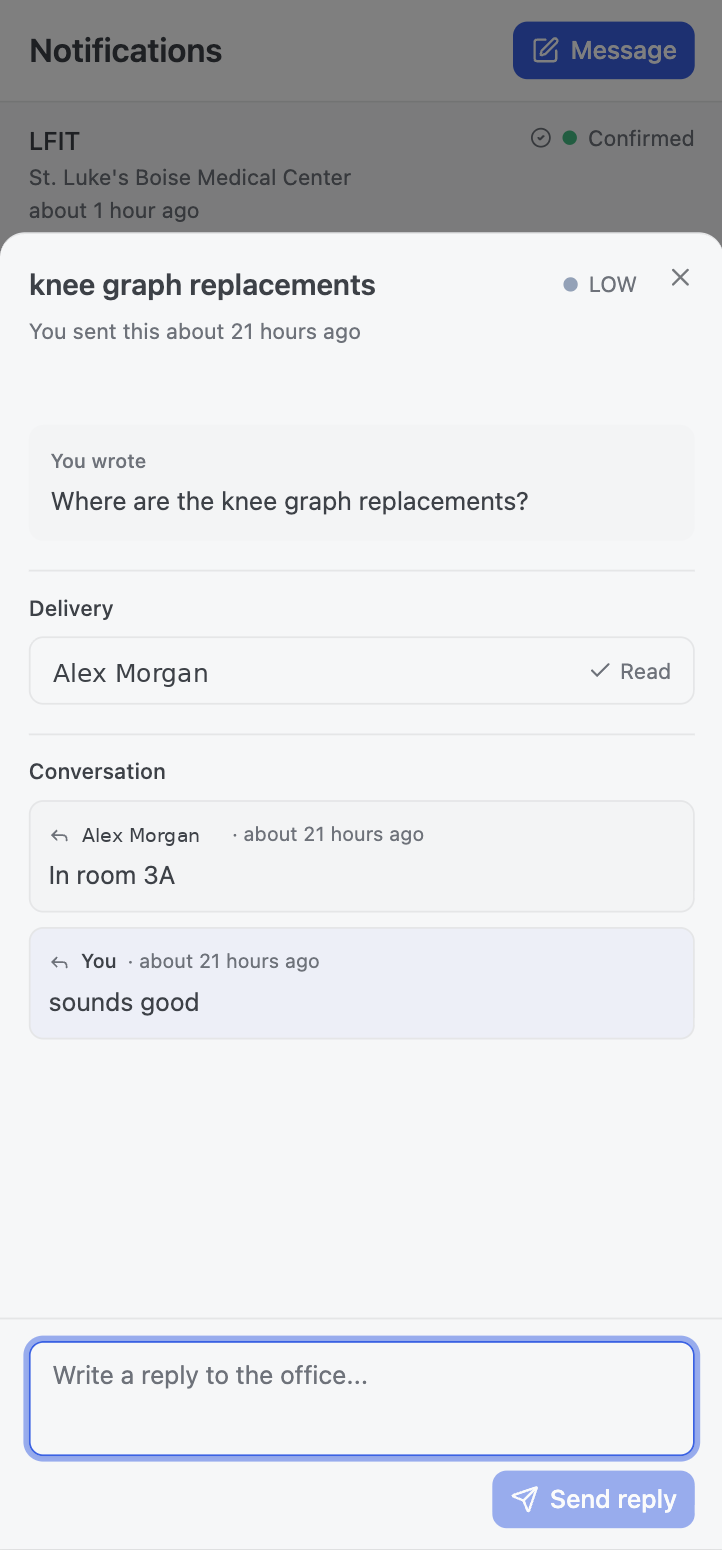 Rep message thread linked to a case